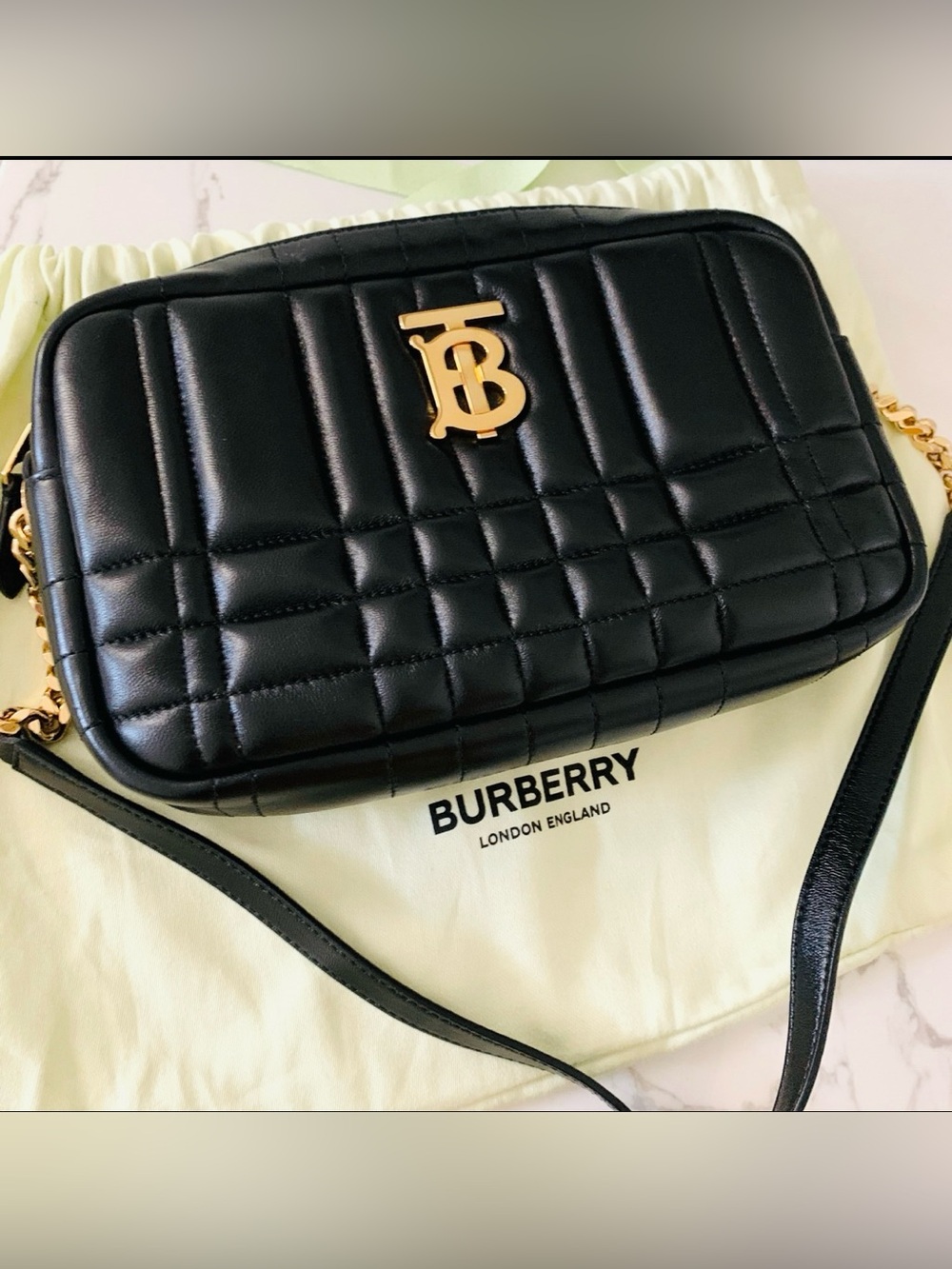 Burberry Lola - Black Quilted Leather TB Logo Crossbody